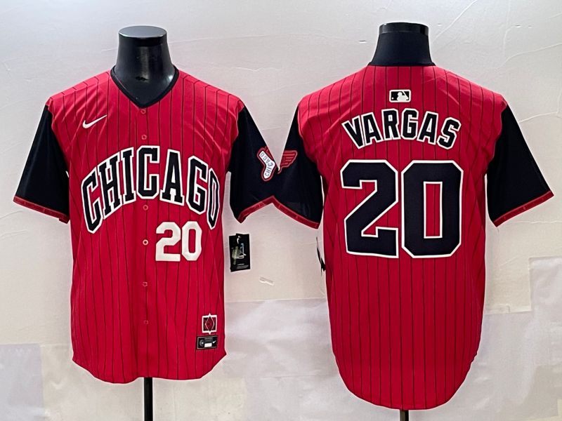 Men 2025 Chicago White Sox #20 Vargas Red Stripe Joint Name Nike MLB Jersey style 3